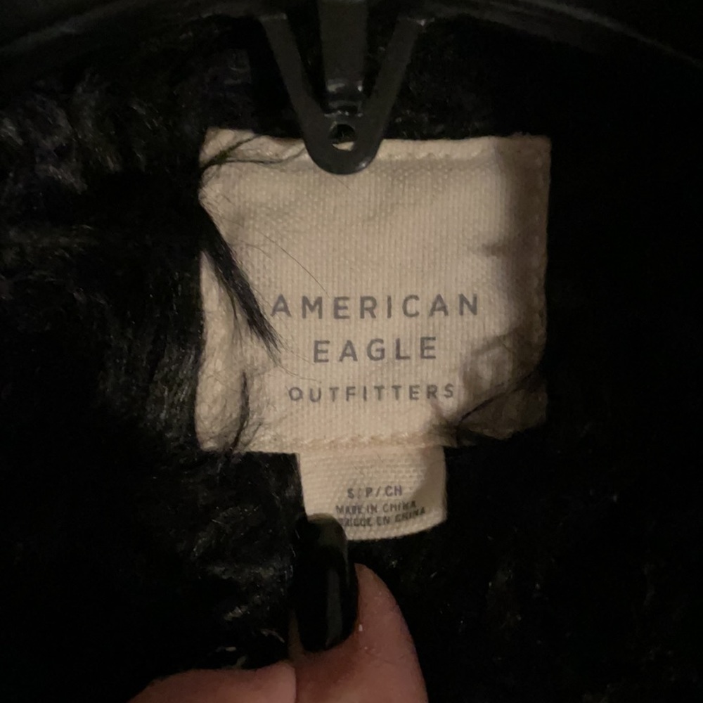 American Eagle size small destroyed black denim heavy furry down quilted jacket - Picture 6 of 10